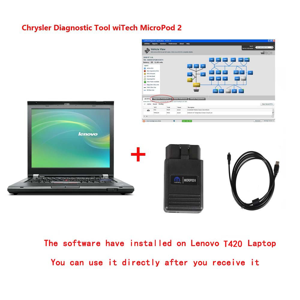 Chrysler Diagnostic Tool WiTech MicroPod 2 V17.04.27 for Lenovo T450 or Lenovo T420 laptops, available online update immediately