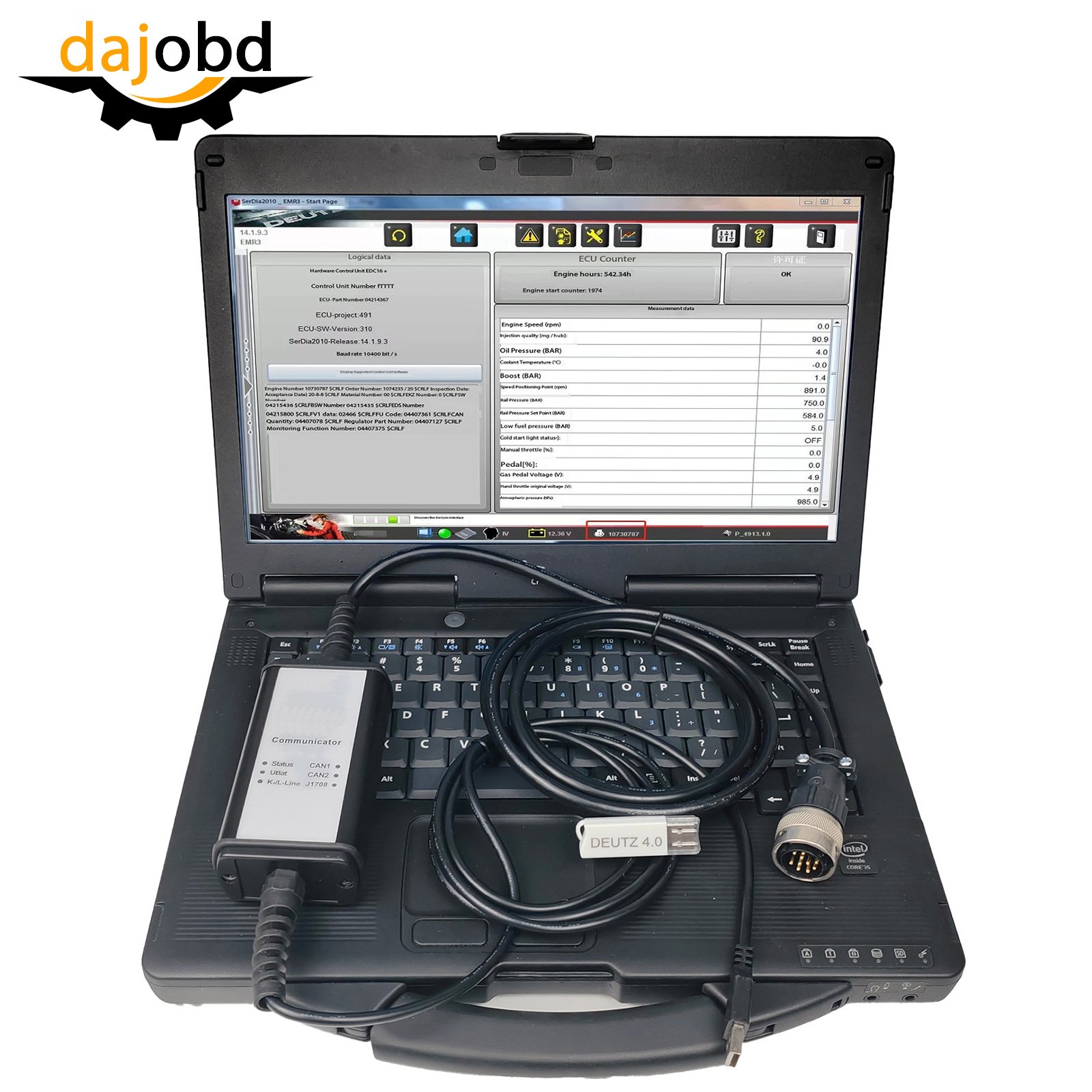 Diagnostic scanning tool containing CF53 laptop and Decom SerDia 2010/4.0 software for DEUT-Z engine equipment scanner
